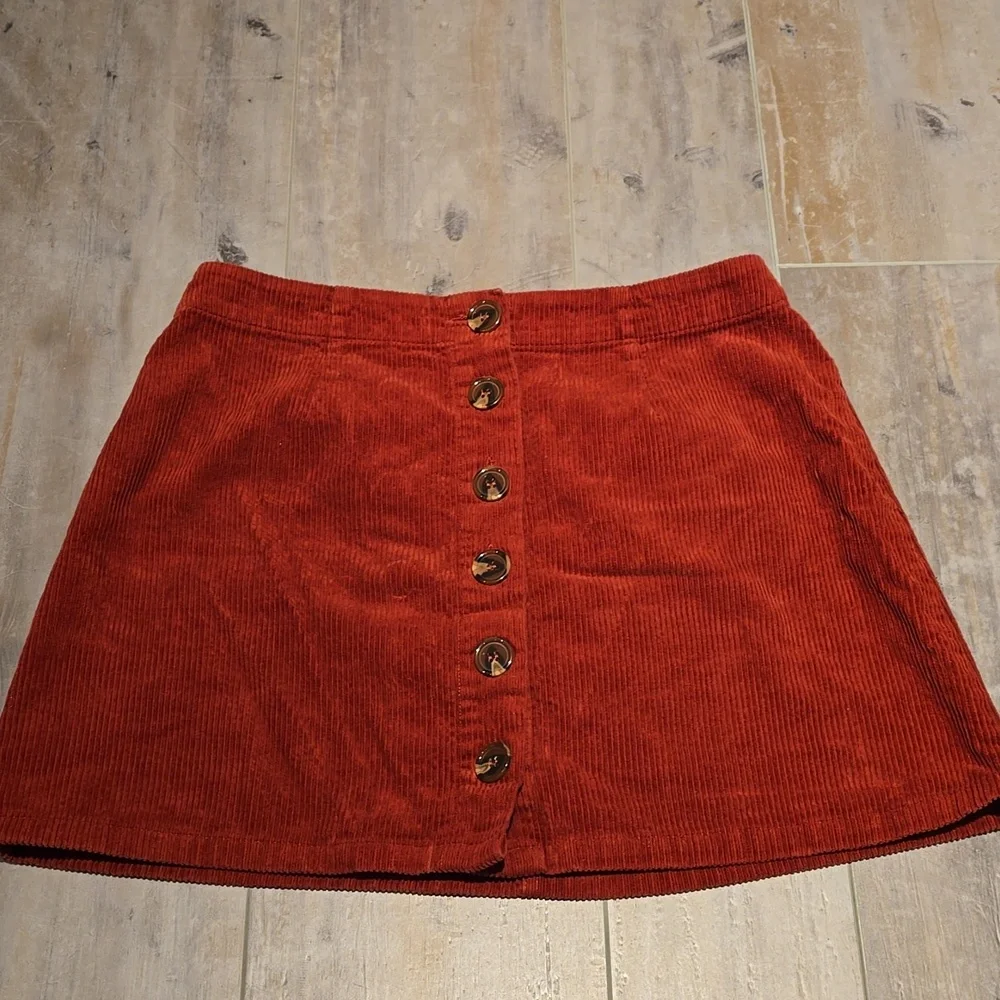 Orange Kiss Rust Corduroy Skirt - Picture 1 of 6